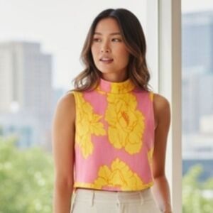 Zara Pink and Yellow Patterned Top